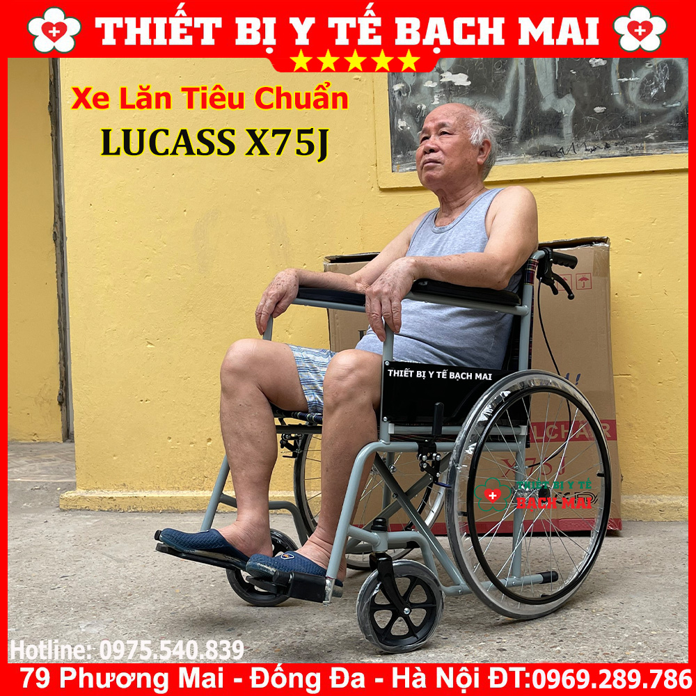 Xe Lăn Tay LUCASS X75j Có Phanh - Xe Lăn Di Chuyển Cho Người Khuyết Tật, Người Bệnh, Người Già