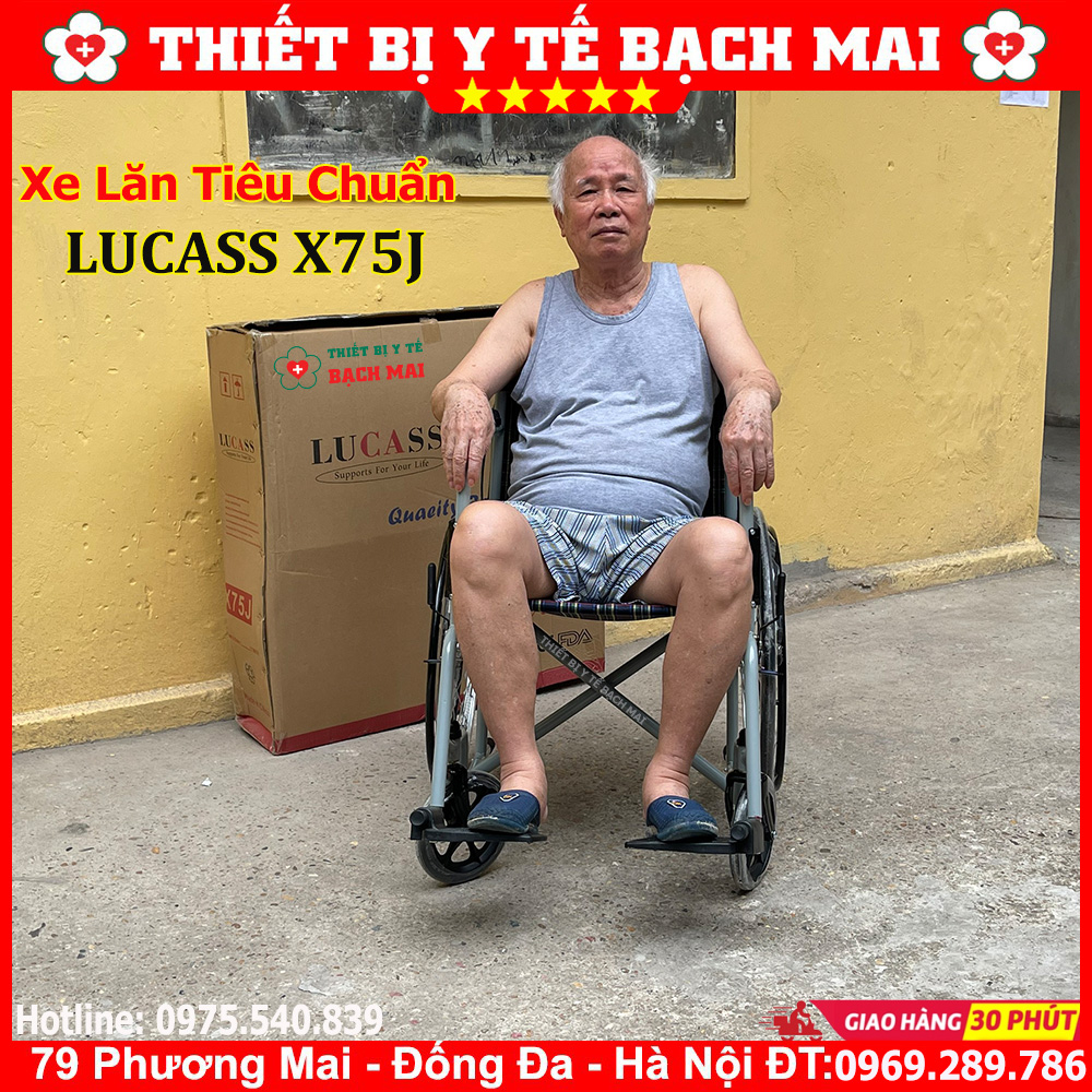Xe Lăn Tay LUCASS X75j Có Phanh - Xe Lăn Di Chuyển Cho Người Khuyết Tật, Người Bệnh, Người Già