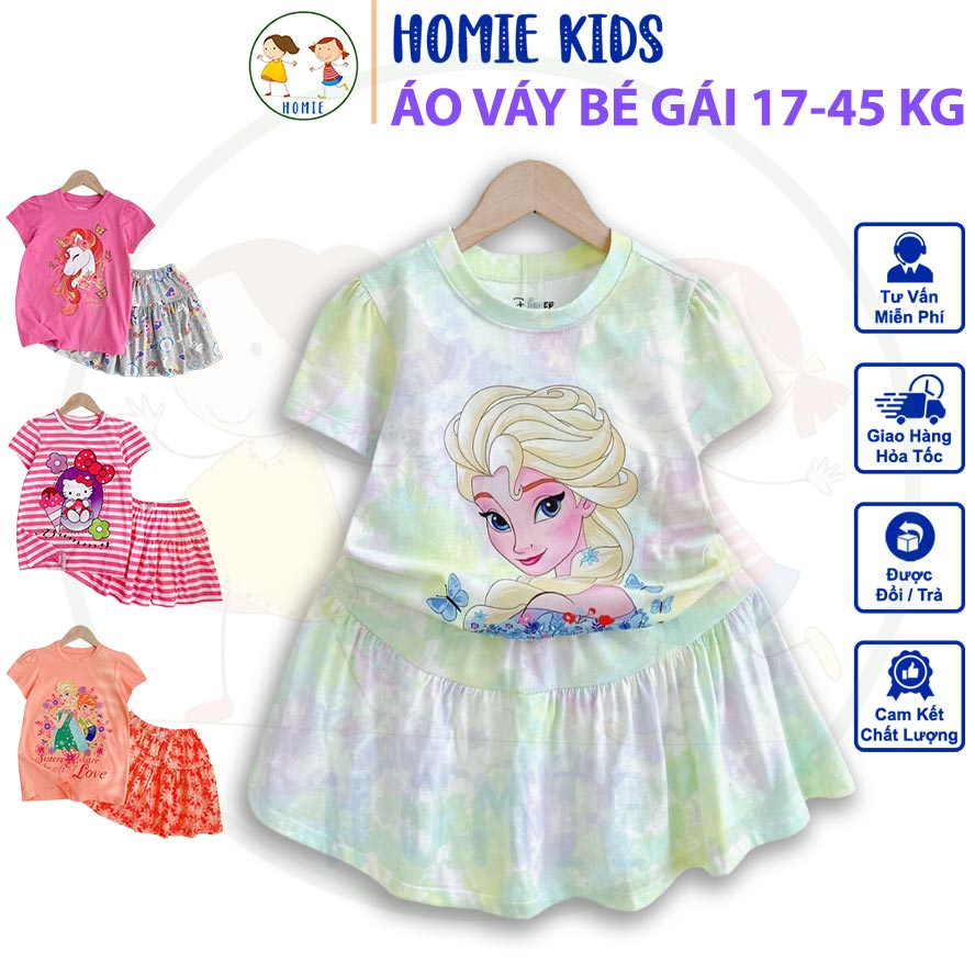 Áo Váy Bé Gái 17-45 Kg Set Áo Cộc Tay Chân Váy Xòe Kèm Quần Cotton Mềm Mịn Mát In Hình Công Chúa Pony Homie Kids