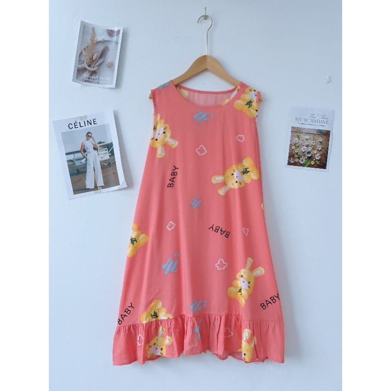 Váy Bầu Sát Nách Mặc Ngủ Mùa Hè Ở Nhà Lanh Lụa Mát Mẻ Thấm Hút Mồ Hôi