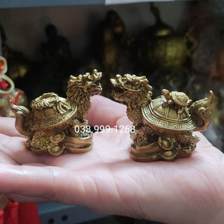 Rùa đầu rồng cõng con và rùa tài lộc phong thủy long quy bằng đồng tượng đồng mini