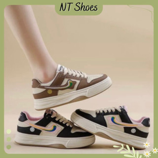 Giày sneaker nữ thể thao cổ thấp da mềm đế cao buộc dây dáng basic cá tính G43_NT Shoes