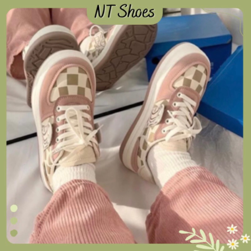 Giày nữ ulzzang đế độn Họa tiết caro đế bánh mì màu mới Hot Trend Hàn Quốc giá rẻ G24_NT Shoes