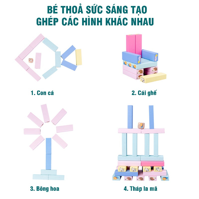 Đồ Chơi Rút Gỗ Domino 51 Thanh In Hình Ngộ Nghĩnh Với Nhiều Màu Sắc Sinh Động Rèn Luyện Tư Duy, Tính Kiên Trì Cho Bé