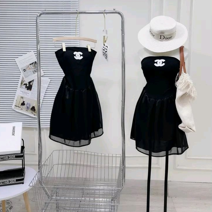 Váy Cúp Ngực Chà Neo ❤ Đầm Quây Dáng Ngắn Chất Voan Lụa 2 Lớp Hở Vai