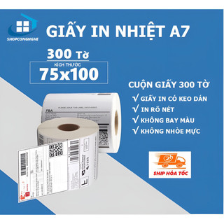 Giấy In Nhiệt A7 / 75x100mm - Cuộn Tem A7, Có Sẵn Lớp Keo Tự Dính