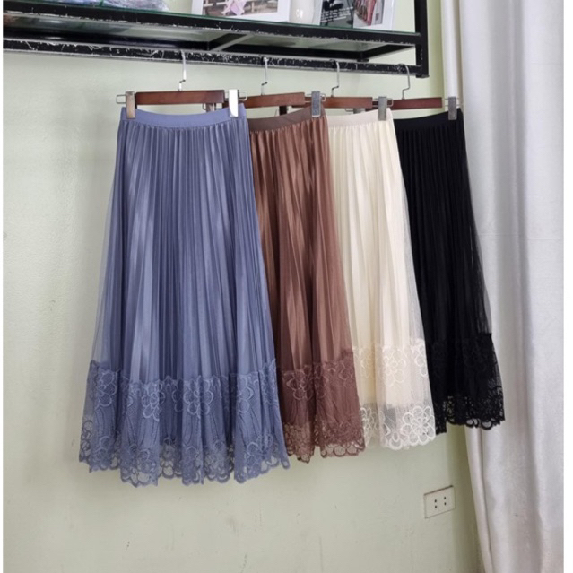 8901 Chân váy maxi - Chân váy voan lưới đuôi ren dài hot hit hàng QC (hàng có sẵn)