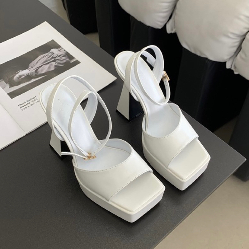 ORDER 🌹 Giày gót đúp da trơn mũi vuông bạc , đen , trắng 11cm 35-39