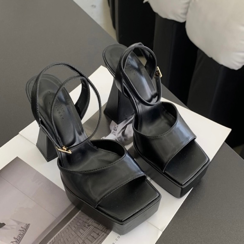 ORDER 🌹 Giày gót đúp da trơn mũi vuông bạc , đen , trắng 11cm 35-39