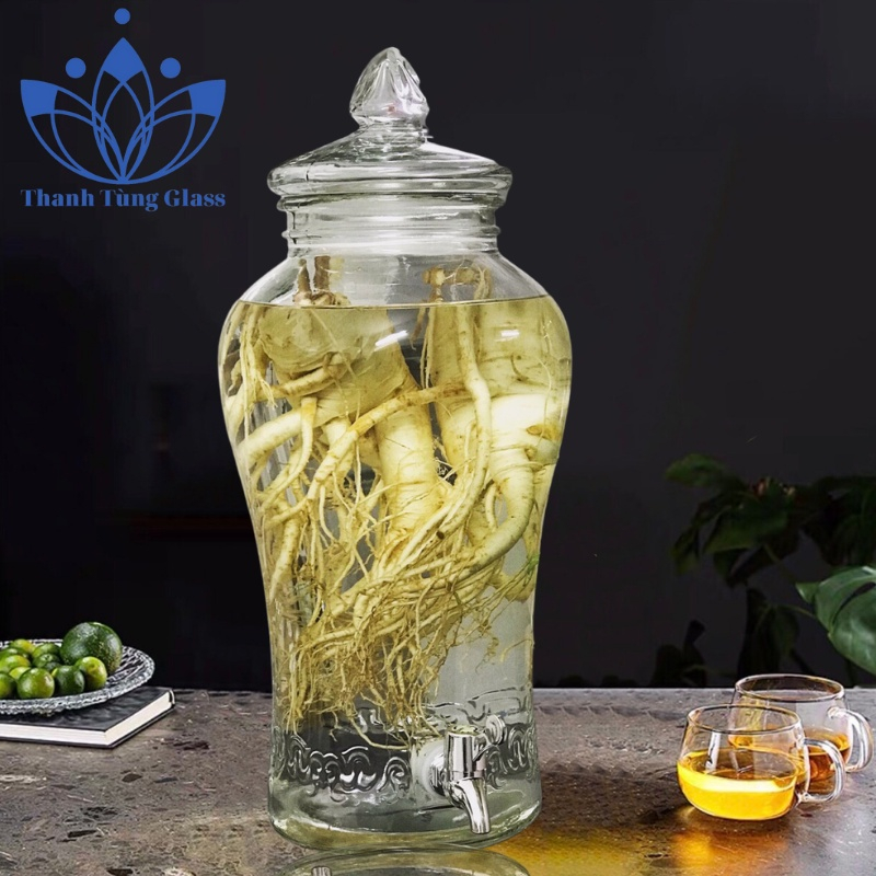 BÌNH THỦY TINH NGÂM SÂM CHÂN MÂY, HÀNG THÁI LAN, TRONG SUỐT, DÀY DẶN. 5L, 10L, 15L