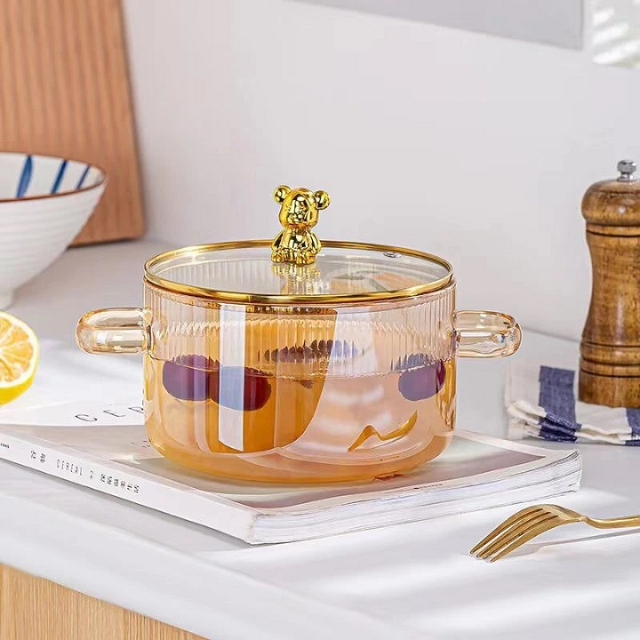 Nồi Thủy Tinh Nắp Gấu Cao Cấp Dung Tích 1,7L Siêu Chịu Nhiệt Sang Trọng