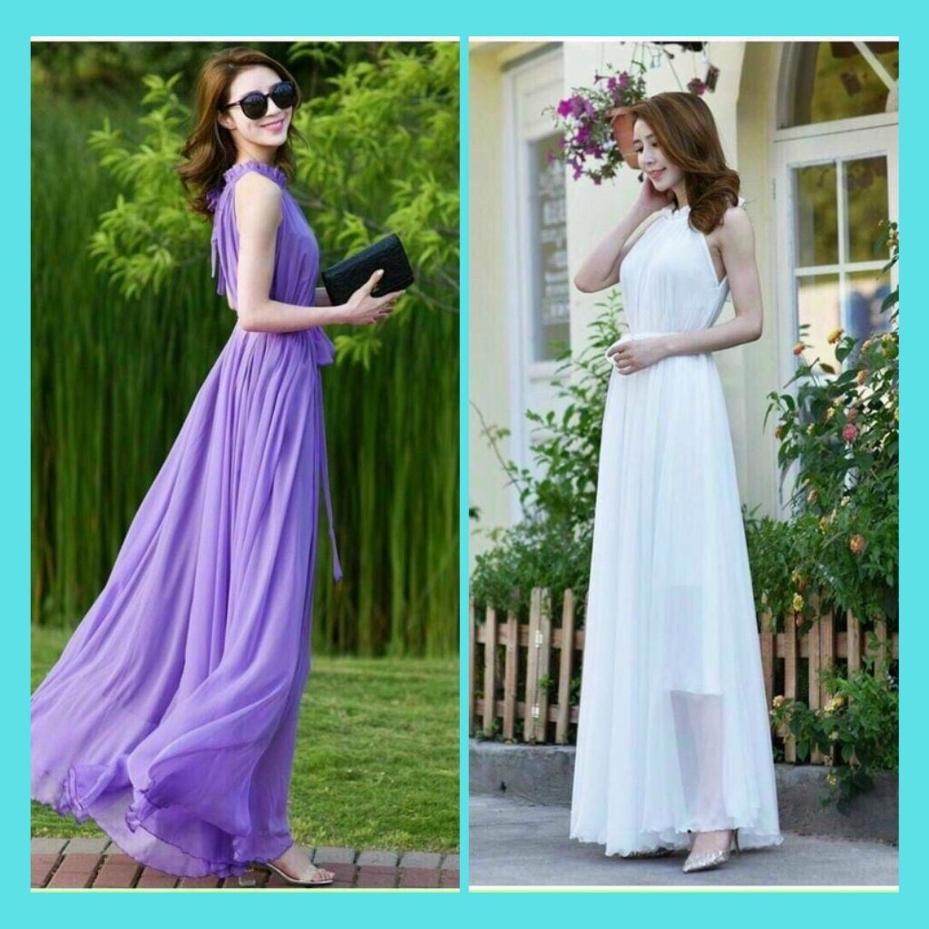 Đầm Maxi Dáng Dài, Váy Đầm Cổ Yếm Xòe Kèm Bell Hai Lớp Siêu Sang Sát Nách Thoải Mái Theo Nàng Mọi Hoạt Động MP145