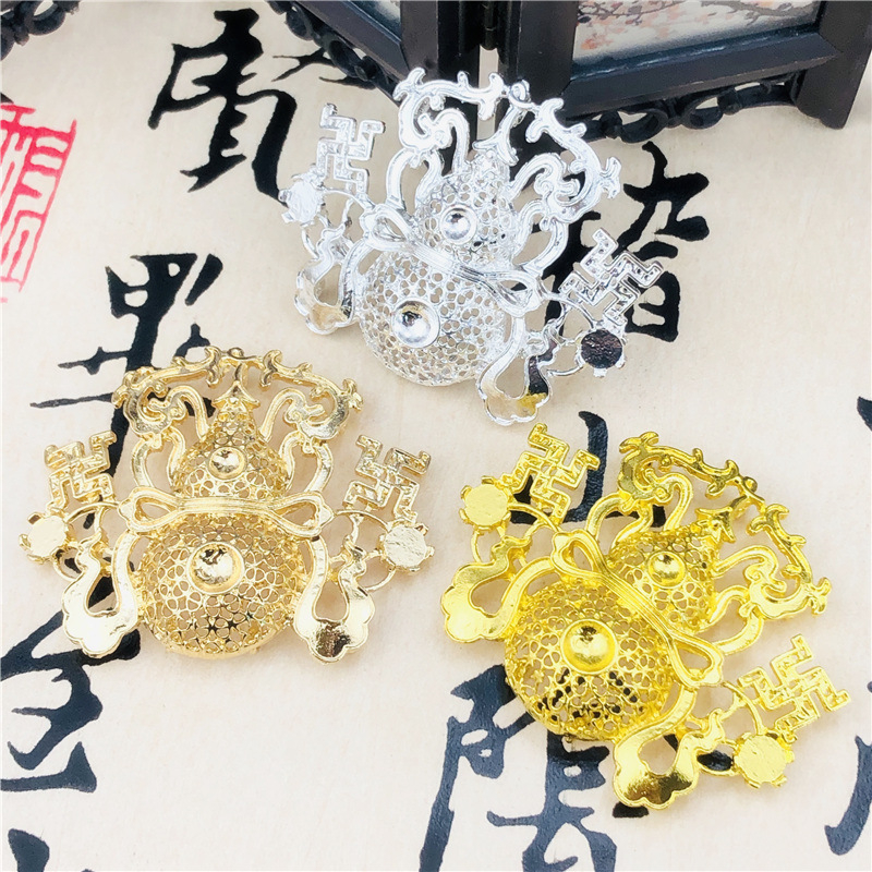 (1 cái)Phiến đúc kim loại họa tiết hồ lô 49*61mm, Nguyên liệu làm trang sức cổ trang, Nguyên liệu diy