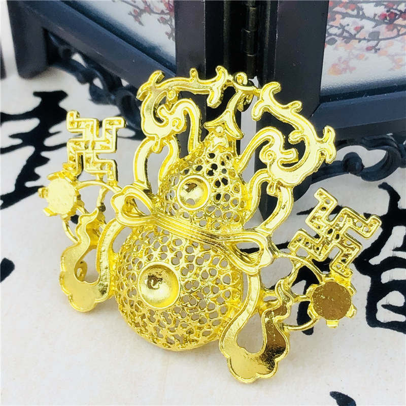 (1 cái)Phiến đúc kim loại họa tiết hồ lô 49*61mm, Nguyên liệu làm trang sức cổ trang, Nguyên liệu diy