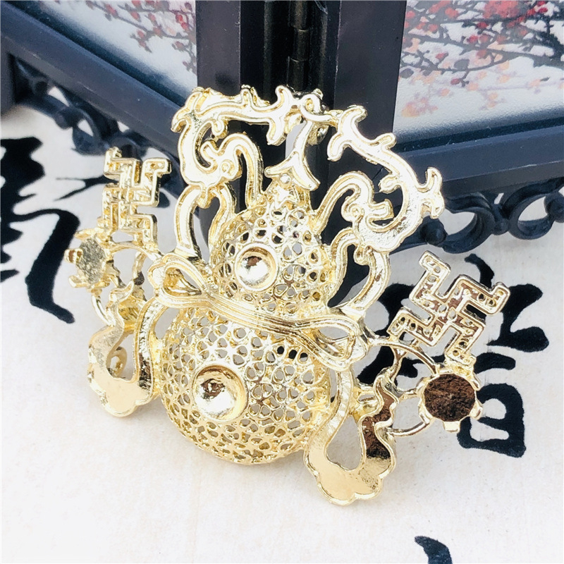 (1 cái)Phiến đúc kim loại họa tiết hồ lô 49*61mm, Nguyên liệu làm trang sức cổ trang, Nguyên liệu diy
