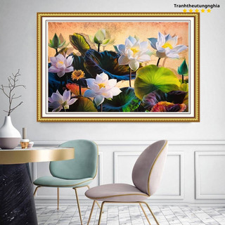 Tranh thêu chữ thập hoa sen tuyệt đẹp 80cm x 55cm