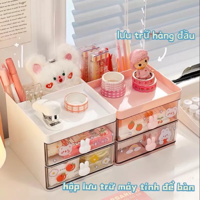 [Tặng Sticker] KỆ THỎ 2 TẦNG ĐỰNG DỤNG CỤ HỌC TẬP/ĐỒ TRANG ĐIỂM NHỎ GỌN TIỆN LỢI