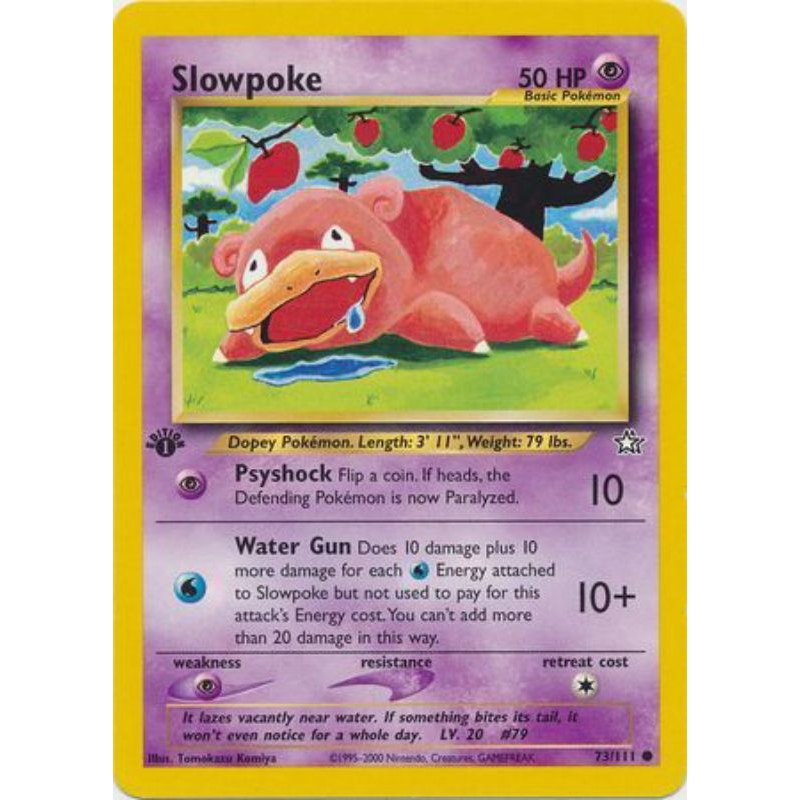 Thẻ pokemon Slowpoke - 73/111 - Common 1st EditionĐĩa đơn phiên bản đầu tiên của Neo Genesis