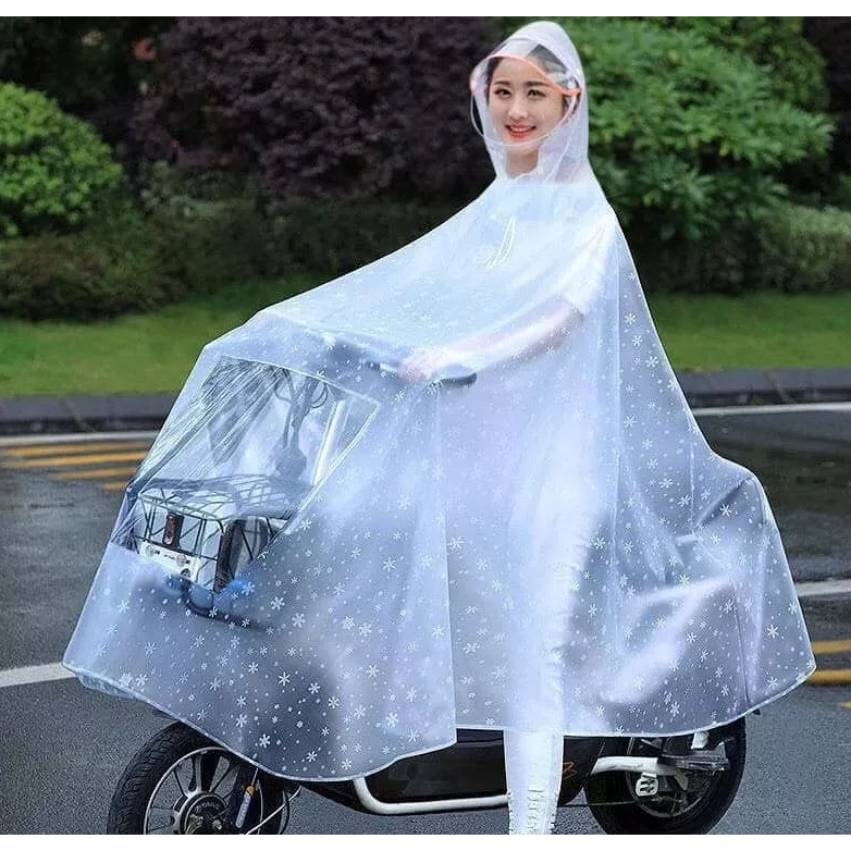 Áo mưa trong suốt có kính che mặt thiết kế thời trang cánh dơi 1 đầu + 2 đầu loại dày cao cấp - Áo mưa Hoa Tuyết trắ