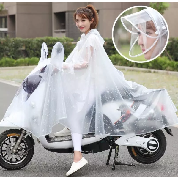 Áo mưa trong suốt có kính che mặt thiết kế thời trang cánh dơi 1 đầu + 2 đầu loại dày cao cấp - Áo mưa Hoa Tuyết trắ