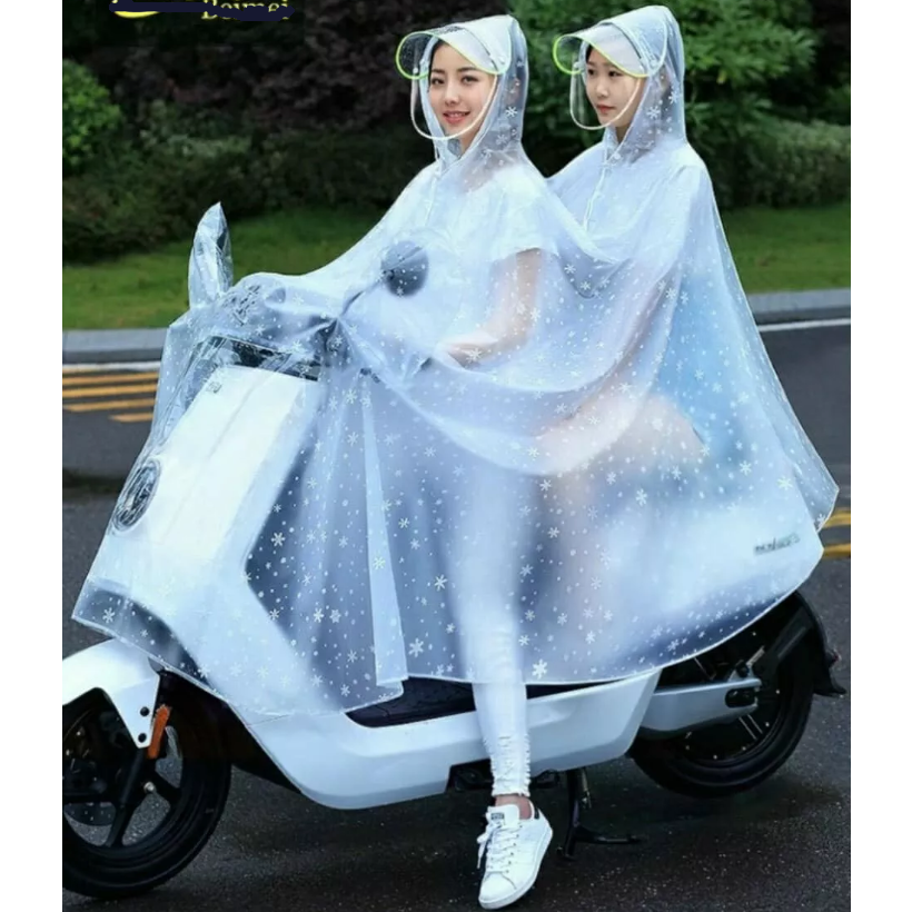 Áo mưa trong suốt có kính che mặt thiết kế thời trang cánh dơi 1 đầu + 2 đầu loại dày cao cấp - Áo mưa Hoa Tuyết trắ