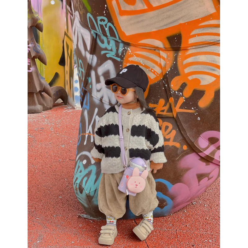 Áo len cardigan sọc đen trắng Hàn Quốc dành cho bé trai bé gái size 80-130