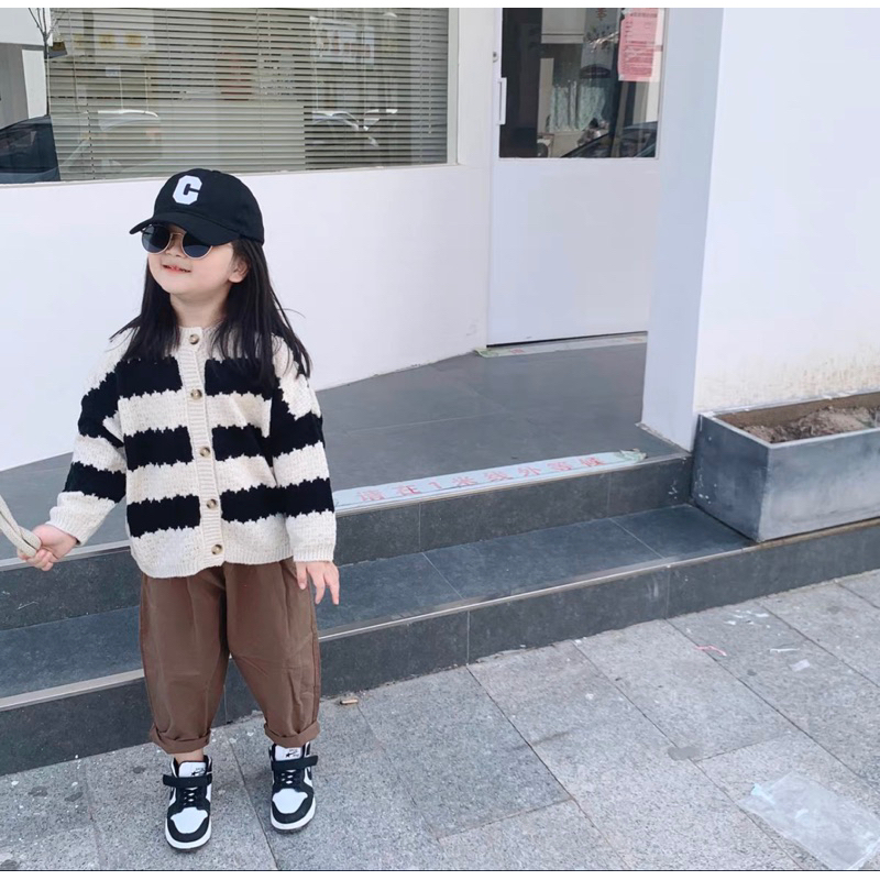 Áo len cardigan sọc đen trắng Hàn Quốc dành cho bé trai bé gái size 80-130