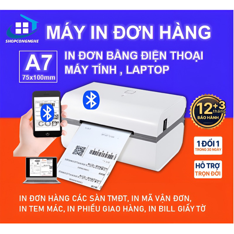 Máy in nhiệt Bluetooth A7 75x100mm Điện thoại, Máy tính IP-801 in đơn hàng, tem nhãn, mã vạch, hóa đơn