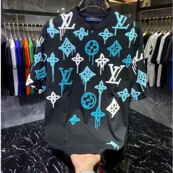 Áo Phông LV Loang Chảy - Áo Thun Nam Lv In Chảy Siêu Nét Chất Liệu Cotton Co Giãn 4 Chiều From Dáng Hottrend hot2023