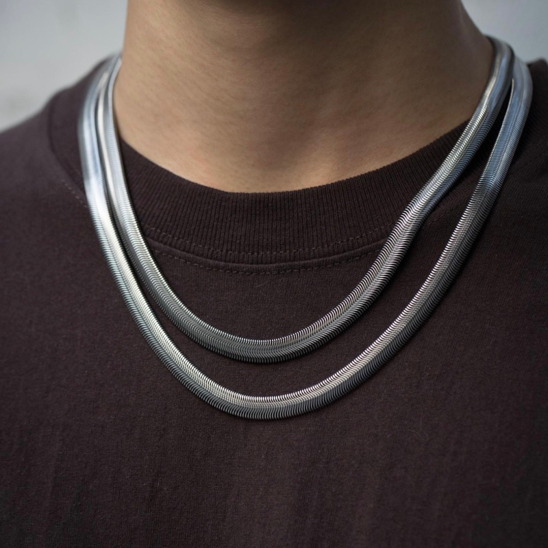 Vòng cổ Xương Rắn Màu Bạc Dày Thép Titan Không Gỉ - Dây chuyền Đơn Giản Quyến Rũ unisex cho nam nữ
