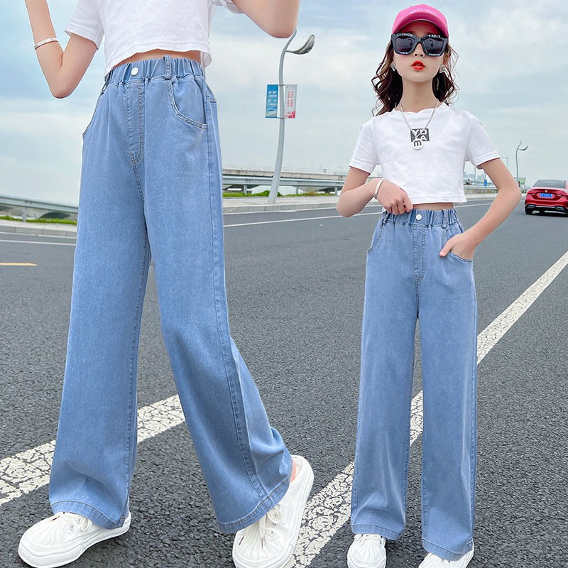 Quần bò jean suông cạp chun cho bé gái size đại Thời trang trẻ em BEESHOP D23012