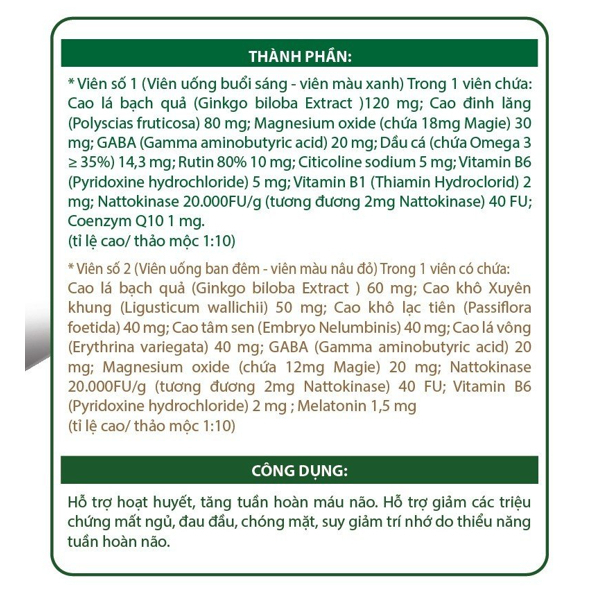 Thực Phẩm Chức Năng Ginkgo Gabanic viên uống bổ não, tăng cường trí nhớ