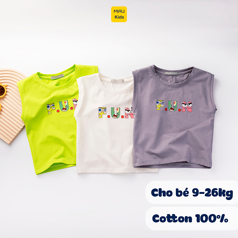 Áo Ba Lỗ Cho Bé Trai In chữ F.U.N cách điệu Chất Cotton Co Giãn Thấm Hút Mặc Hè Thoáng Mát - Quần áo trẻ em MiauKids