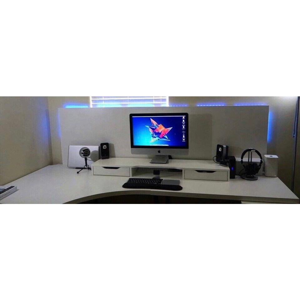 Kệ màn hình 2 ngăn kéo IKEA gỗ MDF Minh Long Chống ẩm FREE SHIP HN.