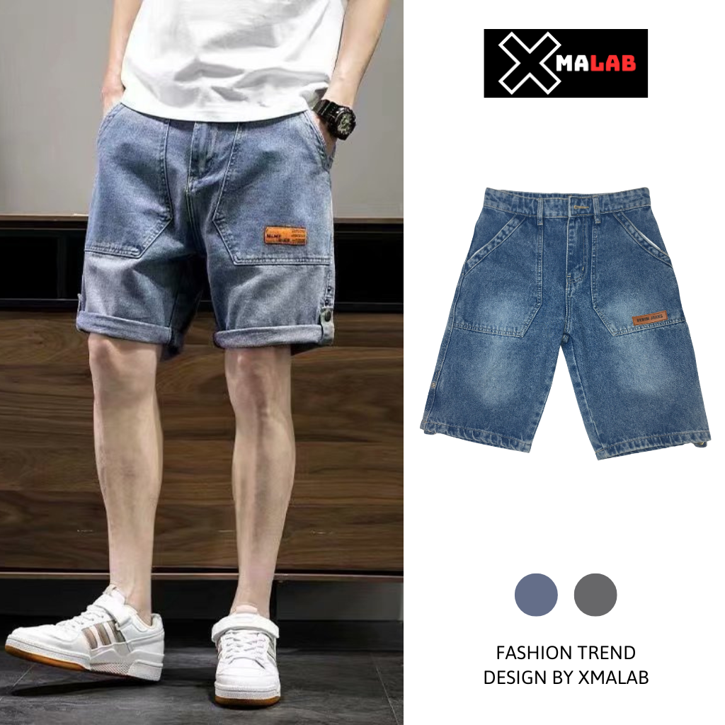 Quần short đùi nam Demin XMALAB dáng ngố ống rộng túi xéo màu trơn chất bò xịn phong cách Hàn Quốc dễ phối đồ B022