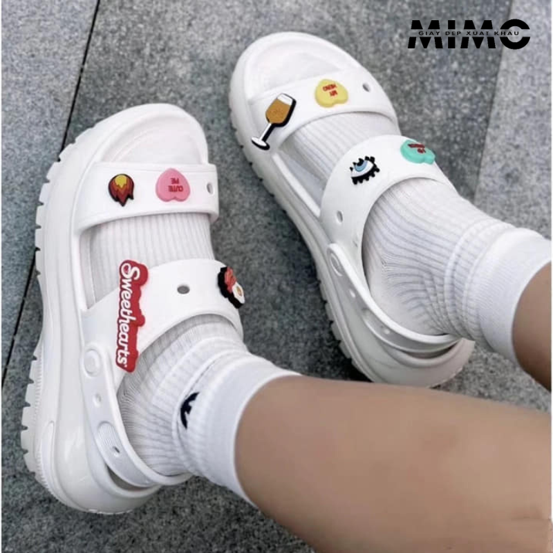 Tặng kèm jibit, Dép Sandal Crush Mega Bóng 8p màu trắng siêu hách dáng cho nữ