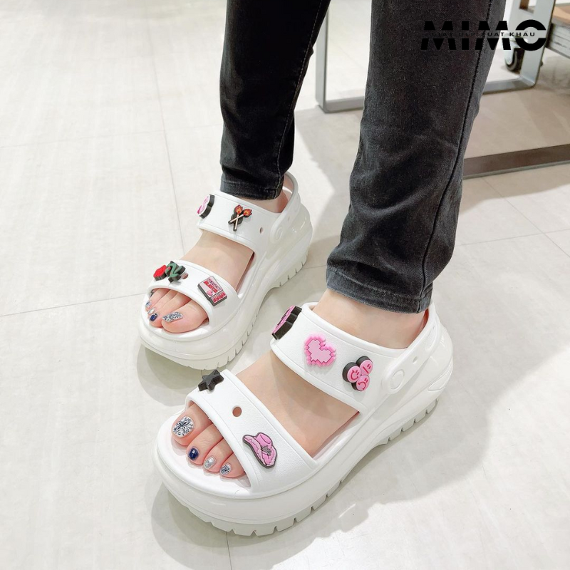 Tặng kèm jibit, Dép Sandal Crush Mega Bóng 8p màu trắng siêu hách dáng cho nữ