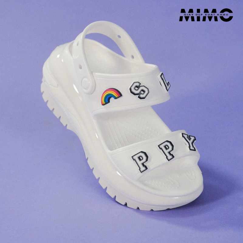 Tặng kèm jibit, Dép Sandal Crush Mega Bóng 8p màu trắng siêu hách dáng cho nữ