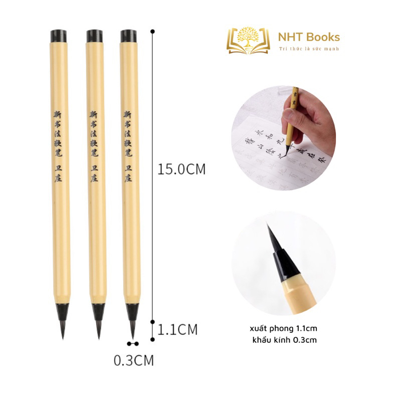 Bút lông bơm mực NHT Books kèm mực đen chuyên dụng viết thư pháp, tiếng Trung, tiếng Nhật, tiếng Hàn