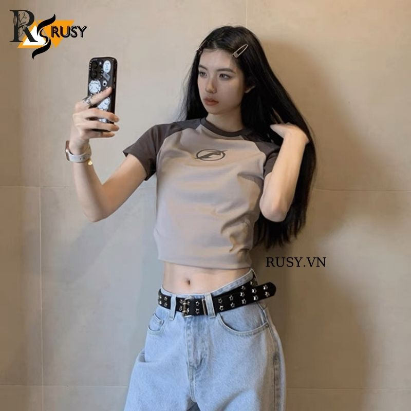 Áo Baby Tee Raplan in hình  chất liệu 100% cotton , Áo Thun Form Fit Phối Tay RUSY