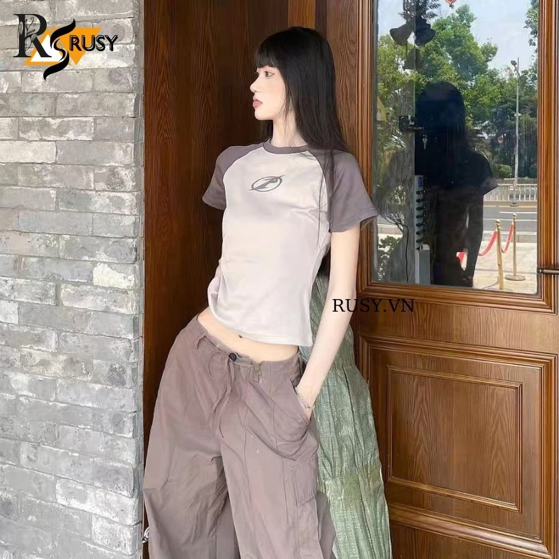 Áo Baby Tee Raplan in hình  chất liệu 100% cotton , Áo Thun Form Fit Phối Tay RUSY