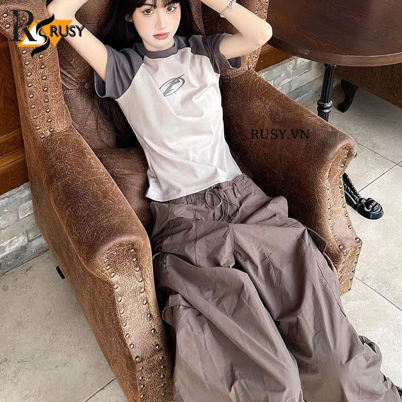 Áo Baby Tee Raplan in hình  chất liệu 100% cotton , Áo Thun Form Fit Phối Tay RUSY