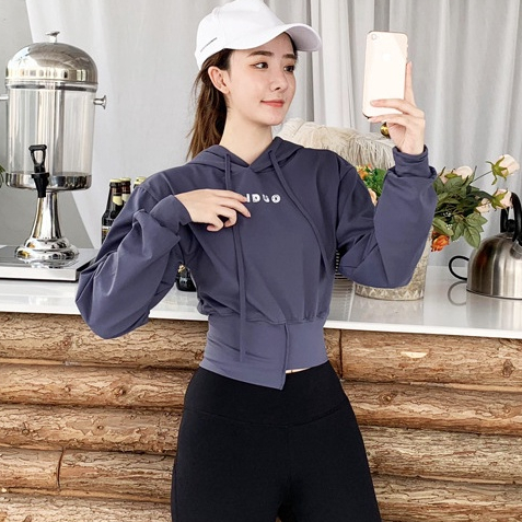 Áo Croptop Hoodie Nữ Thể Thao Có Mũ Trùm Thun Poly 2 da Dày Dặn Siêu Mát