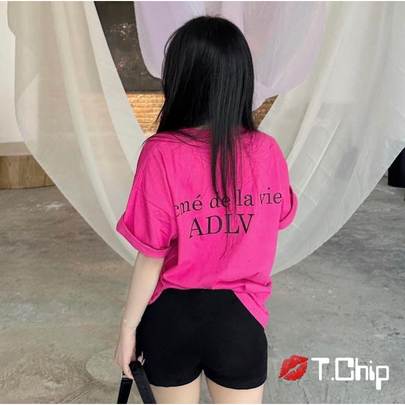 Áo thun tay lỡ chất cotton khô ♥️ ADL V màu hồng siêu hot