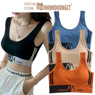 Áo tập chữ M crop top phối sọc tập gym thoải mái - Áo Bra Thun Dệt Shangmei
