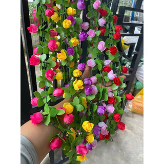 hoa giả,dây hoa trang trí,dây xích Hồng nụ