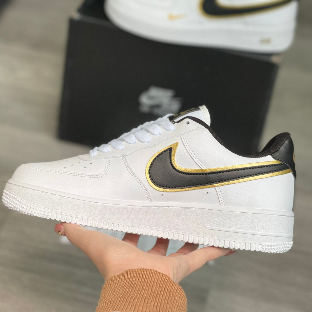 Giày_Nike Air Force 1 vệt đen viền vàng, giày Af1 White Black bản chuẩn đế Air nam nữ full phụ kiện | BigBuy360 - bigbuy360.vn