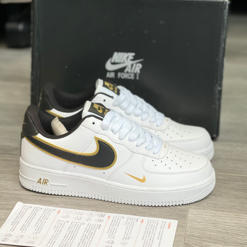 Giày_Nike Air Force 1 vệt đen viền vàng, giày Af1 White Black bản chuẩn đế Air nam nữ full phụ kiện | BigBuy360 - bigbuy360.vn