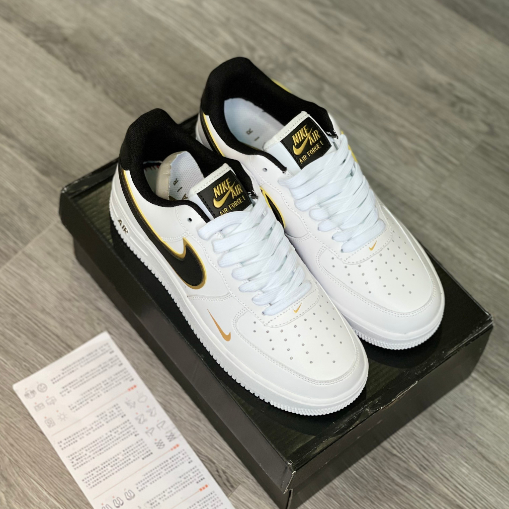 Giày_Nike Air Force 1 vệt đen viền vàng, giày Af1 White Black bản chuẩn đế Air nam nữ full phụ kiện | BigBuy360 - bigbuy360.vn