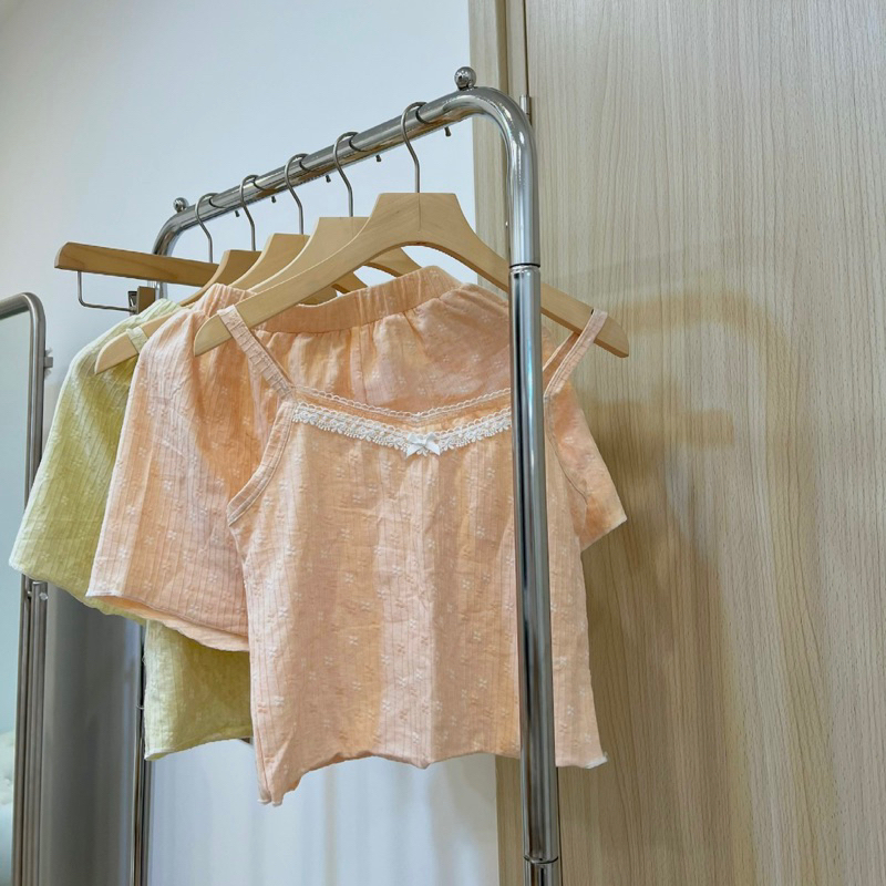 𝐚𝐬𝐡𝐞𝐱𝐢𝐧𝐜𝐡𝐚𝐨:  set 2 dây mặc nhà mùa hè thun cotton dệt hoa